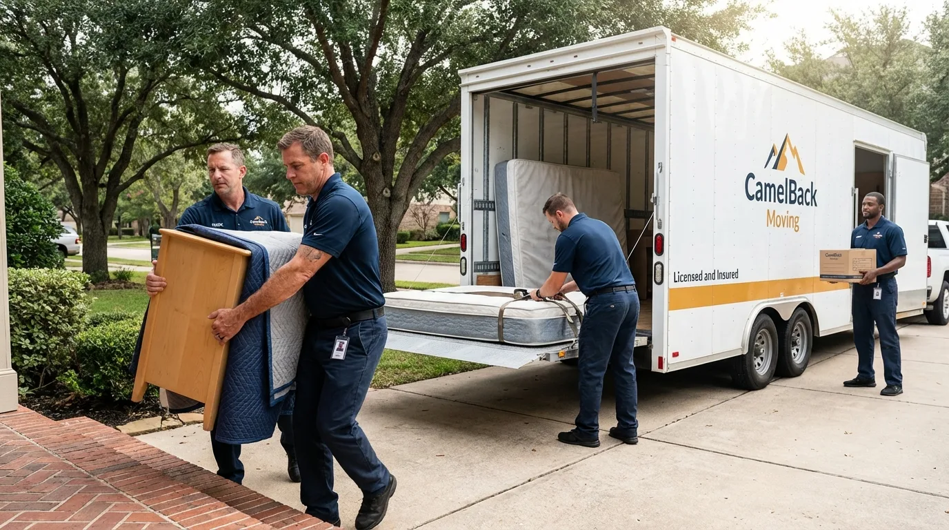 Crew loading residential truck for cross-state move from Cobb, CA