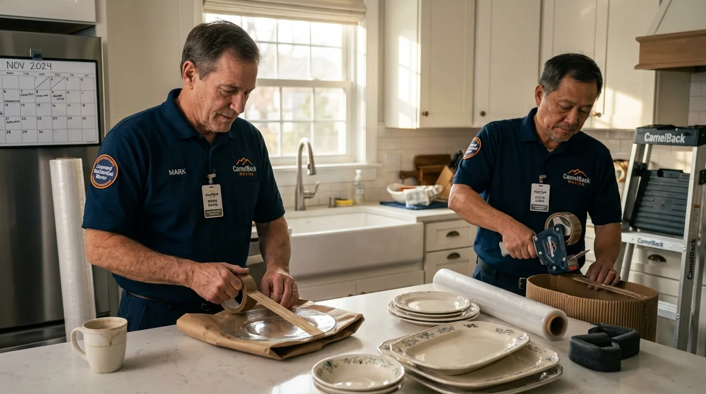 Professional crew packing kitchen dishware in Cobb, CA